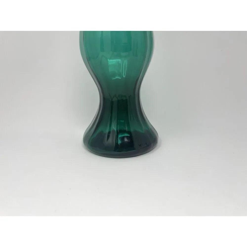Empoli Fiorentina Glass Vintage MCM Green Turquoise Swung Floor Vase 19” Italian